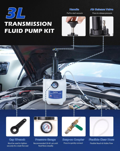 3L Transmission Fluid Transfer Pump With 12 ATF Adapters No Mess Manual Oil Dispenser For Transmission Differential And Gear Oil Precise Pressure Gauge vehicle use