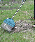 Thatch Rake With 66 Inch Adjustable Handle And 17 Inch Wide Dethatcher For Lawns, Gardens And Yards in use removing debris