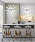 Chrome Integrated LED Starburst Pendant Light, 19.5 Inch Sputnik Chandelier installed over modern kitchen island