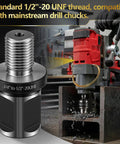 Two Pack 3/4 Weldon Shank To 1/2 Inch 20 UNF Threaded Drill Chuck Adapter with precision machined detail.