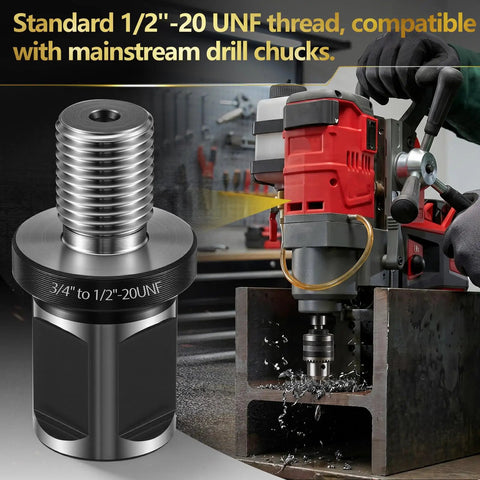 Two Pack 3/4 Weldon Shank To 1/2 Inch 20 UNF Threaded Drill Chuck Adapter with precision machined detail.