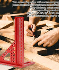 Built Tough Aluminum Multi Angle Measuring Ruler With Quick Snap Angle Pin For Dead On Precision Layout And Scribing Projects In Woodworking Construction And Engineering, red with preset angles.