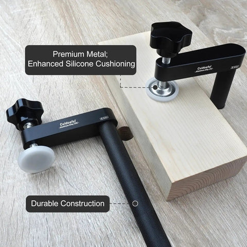 Two Pack Three Quarter Inch Bench Dog Clamps For Woodworking Anti Twist Design With Silicone Pads 19mm Workbench Compatibility Aluminum Build Delivers Strong Scratch-Free Secure Hold For Craftsmen And DIYers on wood block