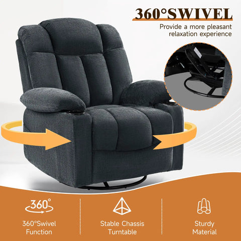 Cozy Swivel Rocker Recliner Chair For Adults With Massage Heat And Vibration 360 Degree Glider Lounge Sofa For Living Room Blue