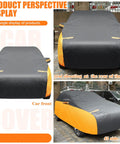 All Weather Car Cover For Sedans, Waterproof And Windproof, UV Sun Protection, Black Orange in multi-angle views