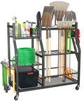 Heavy Duty Garden Tool Organizer With Lockable Wheels, Yard Tool Storage Rack For Garage And Workshop, fully stocked