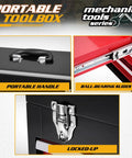 20 Inch Portable Metal Tool Box With Three Drawers And Top Tray, Grab And Go Latch Closed Organizer Chest For Garage, Home And Warehouse, Red And Black, Built Tough For Quick Access And A Clean, Efficient Workspace. black metal toolbox handle lock and drawer slides