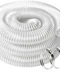 Badass Heavy Duty 2.5 Inch X 20 Foot PVC Dust Collection Hose With Steel Wire Coil Ultra Flexible Clear Air Transfer Tube coiled with clamps.
