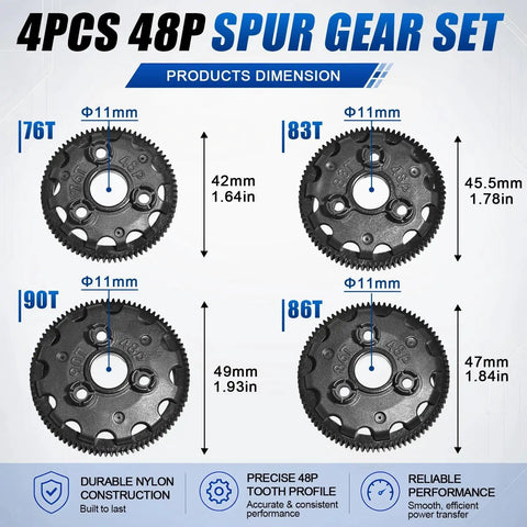 Image of 48P Spur Gear Set Featuring 76T 83T 86T 90T For 2WD RC Cars Like Slash Rustler Stampede Bandit Replacement Gears 4676 4683