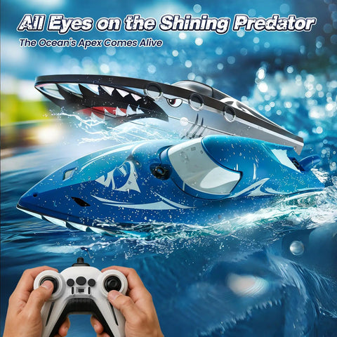 High Speed Predator Hull RC Boat For Kids And Adults Waterproof with remote in racing action on water, shark design