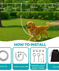 Golden retriever using Beast Mode Dual Shock Absorbing Dog Trolley System with 75-foot aerial run cable and spring tie out.