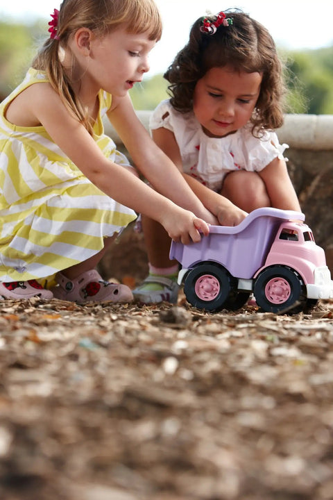 Children playing with Pink Dump Truck Toy For Toddlers, BPA Free And Phthalates Free Eco Friendly Plastic Play Vehicle