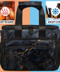 Insulated Picnic Backpack For Work Beach And Travel With Large Capacity Lunch Bag, front view showing keep warm and cold features.