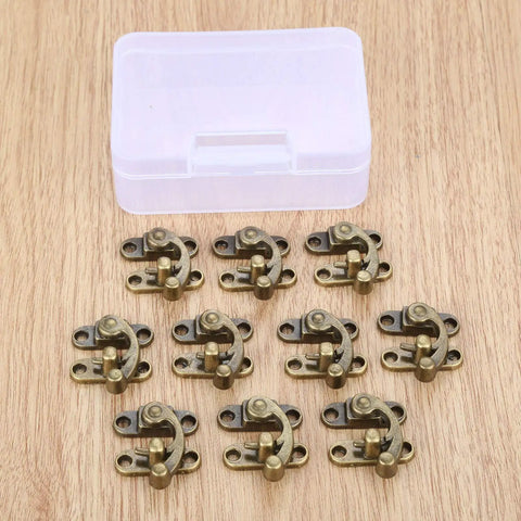 Old School Vintage Iron Key Hasp Lock Set 10 Pieces 29x33mm Antique Bronze Horn Style Decorative Latch Hasps with storage box