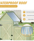 Outdoor Storage Cabinet With Waterproof Metal Roof And Wooden Vertical Design in garden setting with waterproof features
