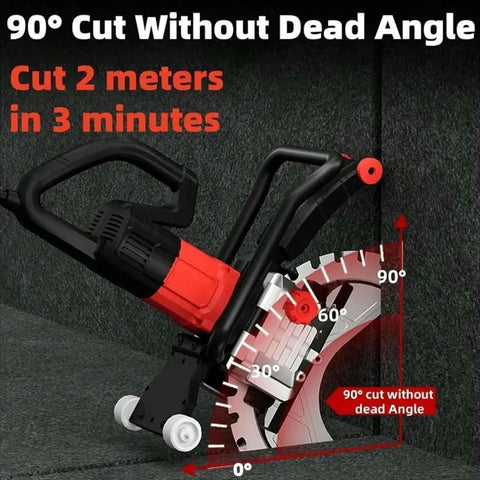 Professional Heavy Duty Concrete Ring Saw Featuring A Badass Pure Copper Motor That Blows Through Brick And Stone Wall Grooving With Razor Sharp Diamond Blades cutting at a 90° angle.