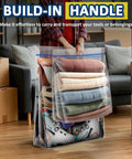Person holding 25 Gallon Extra Large Resealable Storage Bags With Zipper Top, Heavy Duty Clear Bags 35 By 24 Inches With Handles, 4 Mil Thick for clothes.