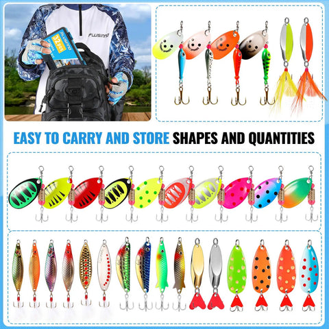 Spinner Lures Kit 32 Piece Spinner Baits For Bass And Trout With Copper Body And Blade Spinning Spoons Freshwater Tackle Box