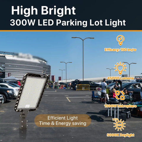 Ultra Bright 300W LED Parking Lot Light With 45000 Lumens 5000K Daylight IP65 Outdoor Shoebox Slip Fitter Pole Mount Street Lighting