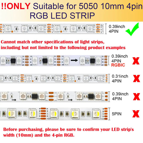 4 Pin LED Strip Connector Kit For 5050 RGB 10mm Light Strips Not RGBIC compatibility guide with examples