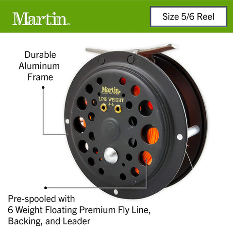 All In One Fly Fishing Kit with eight foot five to six weight three piece rod rim control reel, pre-spooled line, and leader