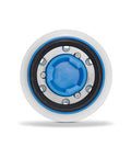 Three And A Half Inch Hard Pad For RO 90 DX Sander, front view showing blue and black components, ideal for crisp and flat edges.