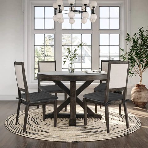 Dining area with round table and chairs featuring the Ultimate Comfort Office Chair Cushion With Breathable Air Mesh Non Slip Desk Chair Pad