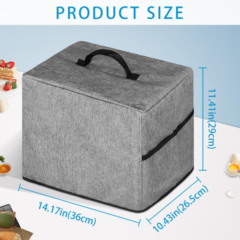 Gray Heavy Duty Ice Maker Cover Dust Shield Waterproof Appliance Guard with Portable Pocket Sleeve dimensions shown
