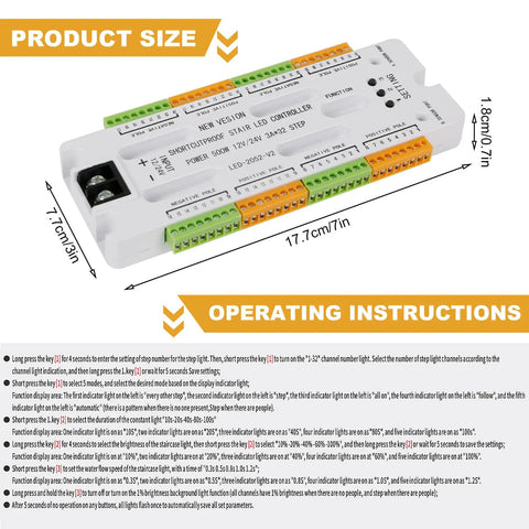 32 Channel Motion Sensor LED Stair Controller For Automatic Staircase Lighting dimensions and instructions