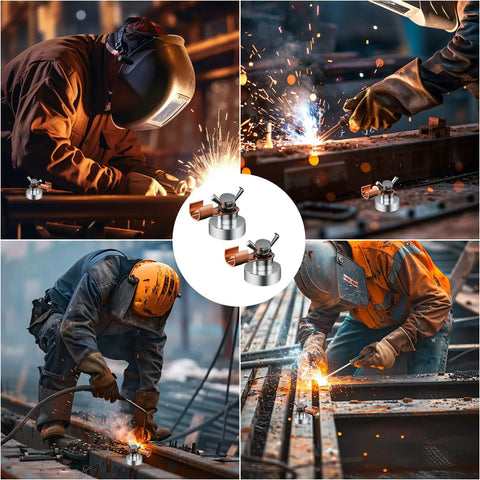 Two Pack Magnetic Welding Ground Clamp Set For Heavy Duty Welds And Quick Grounding On Ferrous Metals in action on job site