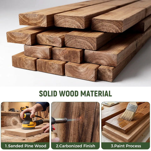 Solid pine wood planks for Vertical Wooden Fishing Rod Holder Set 2 Pack wall mounted rod rack, sanded and carbonized finish