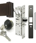 Deadlatch Storefront Door Set With Push Paddle Exit And Mortise Lock Cylinder, Includes Two Keys, Durable Polished Duronotice Bronze Finish