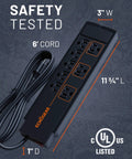 Eight Outlet Surge Protector Power Strip With Slim Profile And 3420 Joules Of Protection For Your TV, Office, Or Gaming Setup