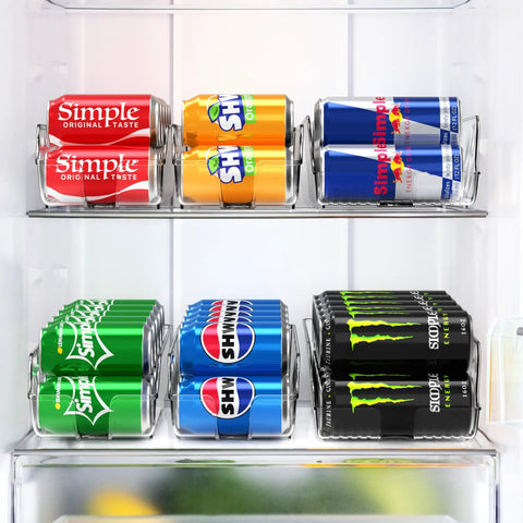 Tall Skinny Can Organizer And Dispenser For Fridge And Pantry Clear Set Of 2 Holds 12 Oz Skinny Cans And 16 Oz Regular Cans Stackable Design For Easy Visible Canned Drink Storage