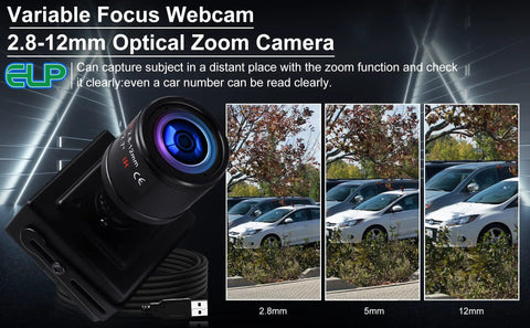 USB Camera With 2.8-12mm Varifocal Zoom Lens For Windows Mac Linux Raspberry Pi 1.3MP HD 960P shown with optical zoom examples