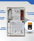 Back view of Carbon Monoxide And Explosive Gas Alarm Plug In With 9V Battery Backup Digital Display And LED Status Indicators showing battery chamber and cord storage.