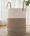 Extra Large 60L Woven Cotton Rope Laundry Hamper Basket For Towels Clothes Toys And Blankets Decorative Tall Nursery Organizer