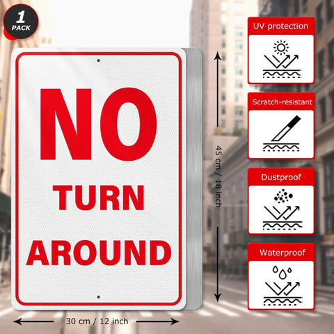 No Turn Around Sign Reflective Aluminum, Keeps Ya Seen In Darkness, Driveway Dead End Safety Marker, 18x12 inch UV protected sign.
