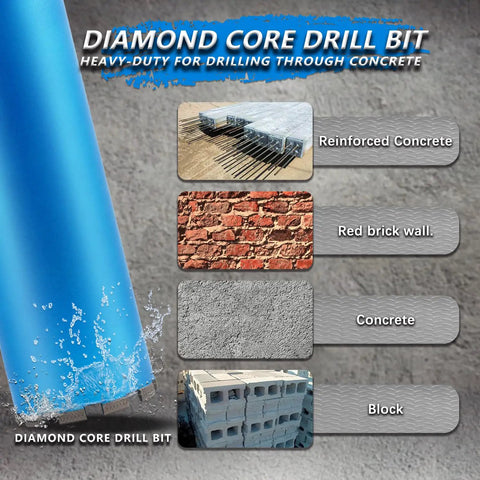 6 Inch Wet Diamond Core Drill Bits For Concrete With Rebar And Masonry, 15 Inch Drilling Depth, uses on reinforced concrete, brick, block.