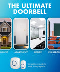 Wireless Doorbell Kit For Home Battery Operated 1000 Feet Range With LED Flash No Fuss Receiver And Transmitter Shows house, apartment, office, classroom