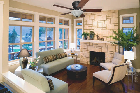 Living room with Wyman Brushed Nickel Flush Mount Ceiling Fan With Light 42 Inch Hugger Bedroom Fan Five Blades Frosted Ribbed Glass Light