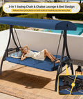 Woman relaxing on Three Seat Outdoor Porch Patio Swing With Adjustable Canopy And Cup Holder by poolside