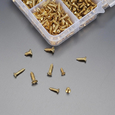 1170 Pcs Micro Screws Set For Electronics And Eyewear, M2 M2.5 M3 Gold Self Tapping Phillips Flat Head Wood Screws in case