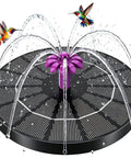 Solar Powered Fountain Pump For Bird Bath With Six Nozzles, Adjustable Spray Heights, attracting hummingbirds with water jets.