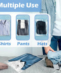 Clear Poly Bags For Clothes Set Of 70 12x16 Inches Resealable Shirt Bags For T Shirts Hoodies And Garments Great For Gift Wrapping Party Favors Artwork Protectors Decorative Wrappers Transparent Packaging displayed with shirts, pants, hats