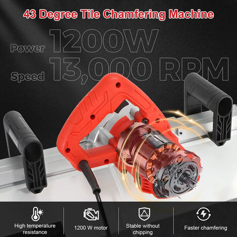 Heavy Duty Tile Chamfering Machine Packs Hardcore 1200 Watt Muscle Cuts Tile Like Butter At 13000 RPM for 43 degree chamfering.