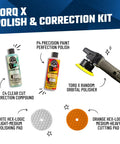 Torq X Polish & Correction Kit with polisher, correction compounds, white and orange Hex-Logic pads.