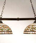 Thirty Nine Inch Tiffany Style Turning Leaf Two Light Island Pendant Ceiling Fixture With Adjustable Height and Top Shelf Stained Glass Autumn Leaf Design For Your Sweet Kitchen Island Or Dining Room Setup Right Now.