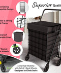 Stair Climbing Shopping Cart With Waterproof Basket Liner And 360 Degree Swivel Wheels, detailed view with metal frame and liner