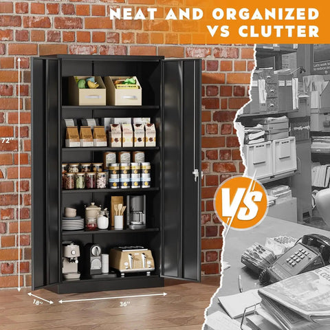 Heavy Duty 72 Inch Steel Storage Cabinet With 2 Locking Doors And 4 Adjustable Shelves Built Tough For Home Office And Workshop Organization Industrial Grade Cold Rolled Steel Anti Corrosion Powder Coat 900 Pound Total Capacity